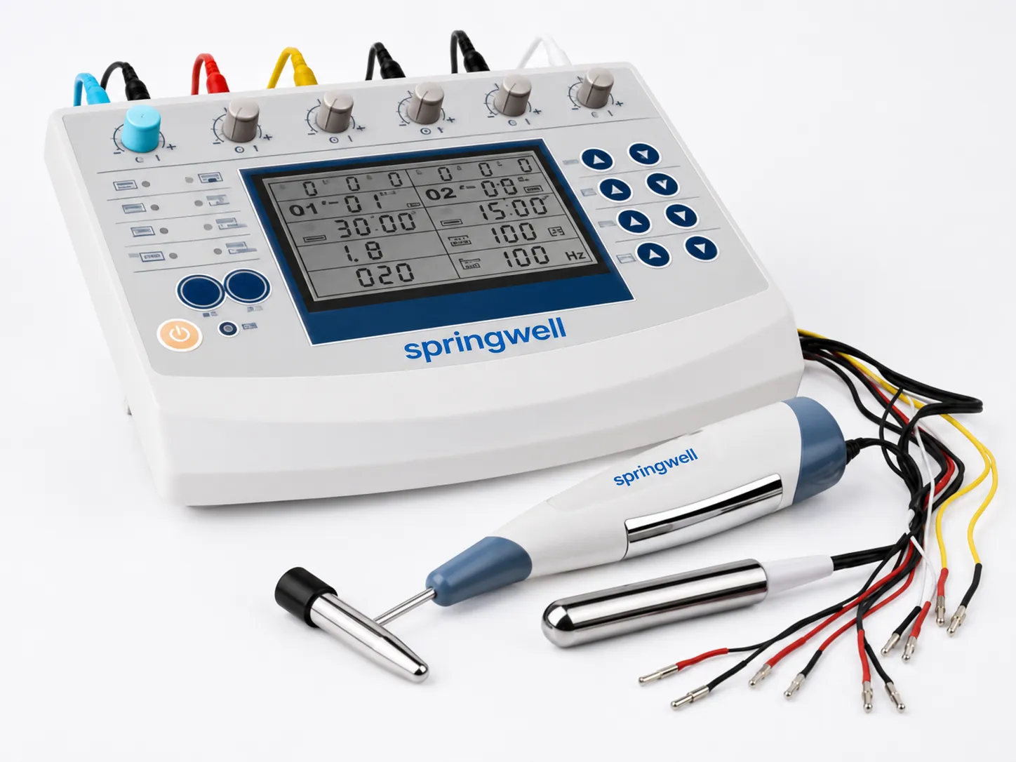 Electroacupuncture device with leads and handheld applicators